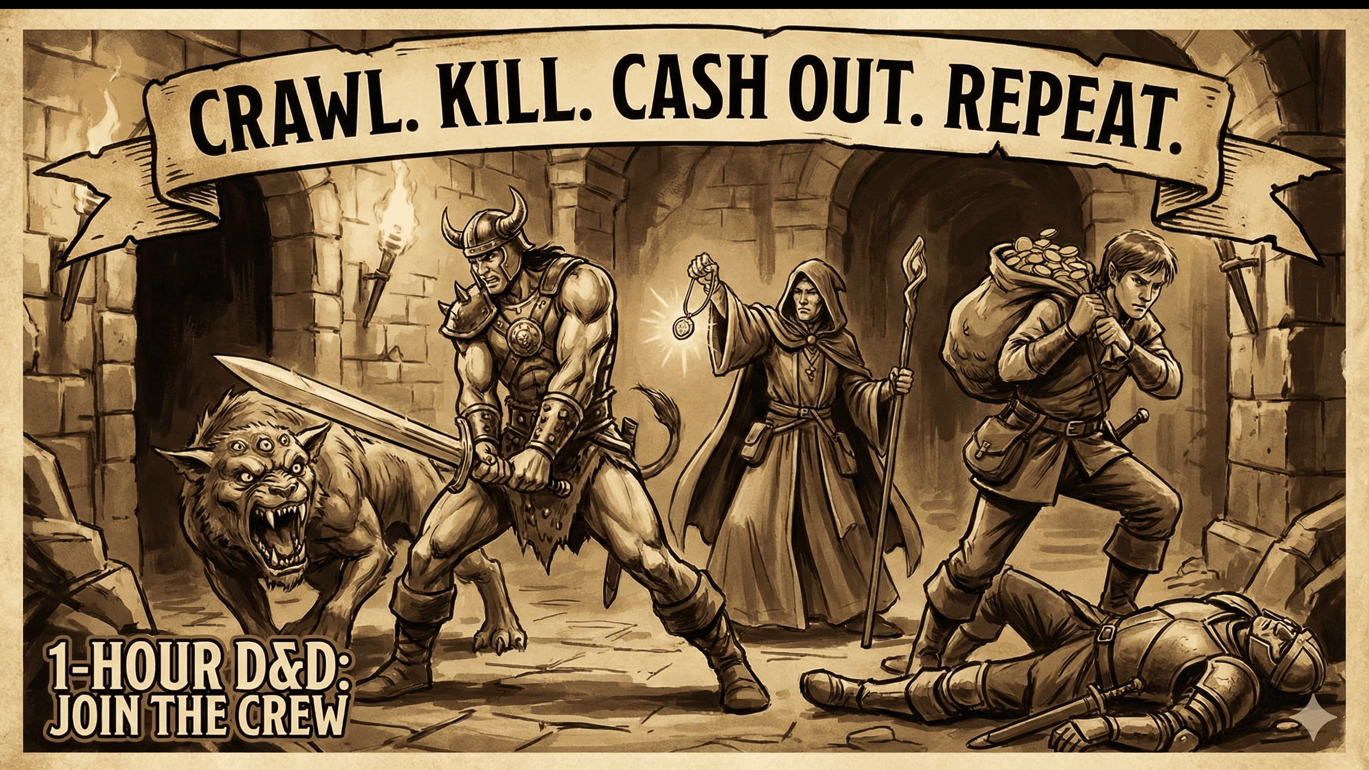 🧙 4 Players - 1 Hour ⏱️  ⚔️ Crawl 🩸 Kill 💰 Cash Out 🔁Repeat