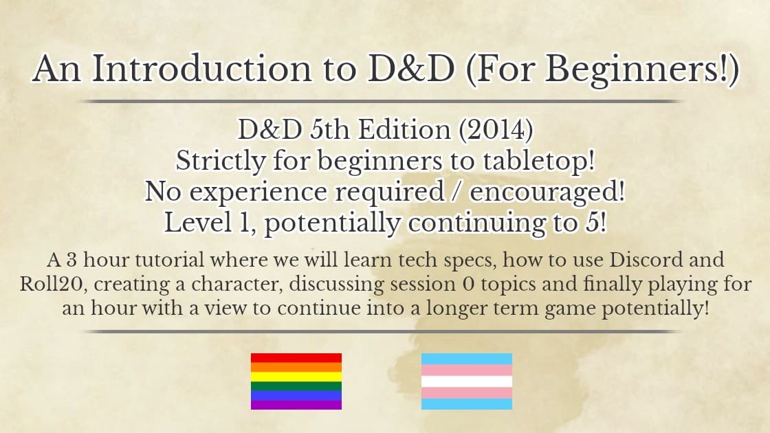 An Intro to D&D - Thursday Evenings, 15:00 EST