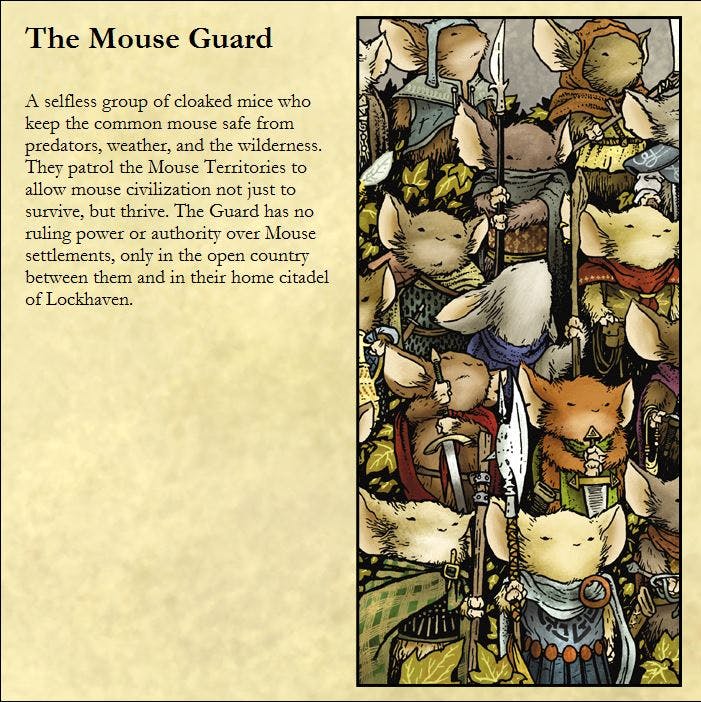 Play Mouse Guard RPG Online  Mouse Guard - The Valor of Mice